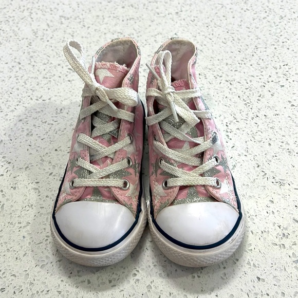 Converse Other - Converse Pink All Star High Tops with Glitter Stars size 8